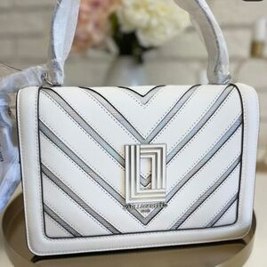 Karl Lagerfeld Paris Simone Crossbody Bag, Winter White/Silver